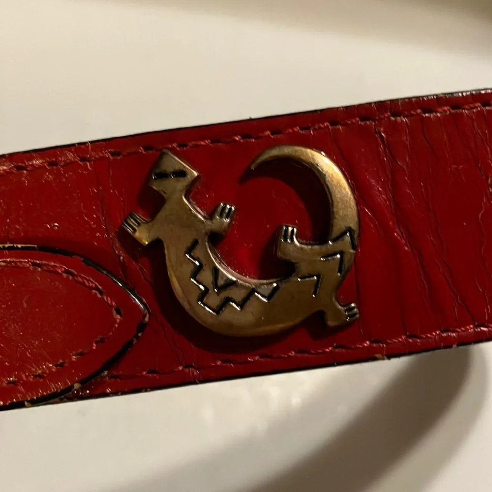 Vintage Red Leather Belt with‎ Silver Buckle and Southwest Desert Animal Brads